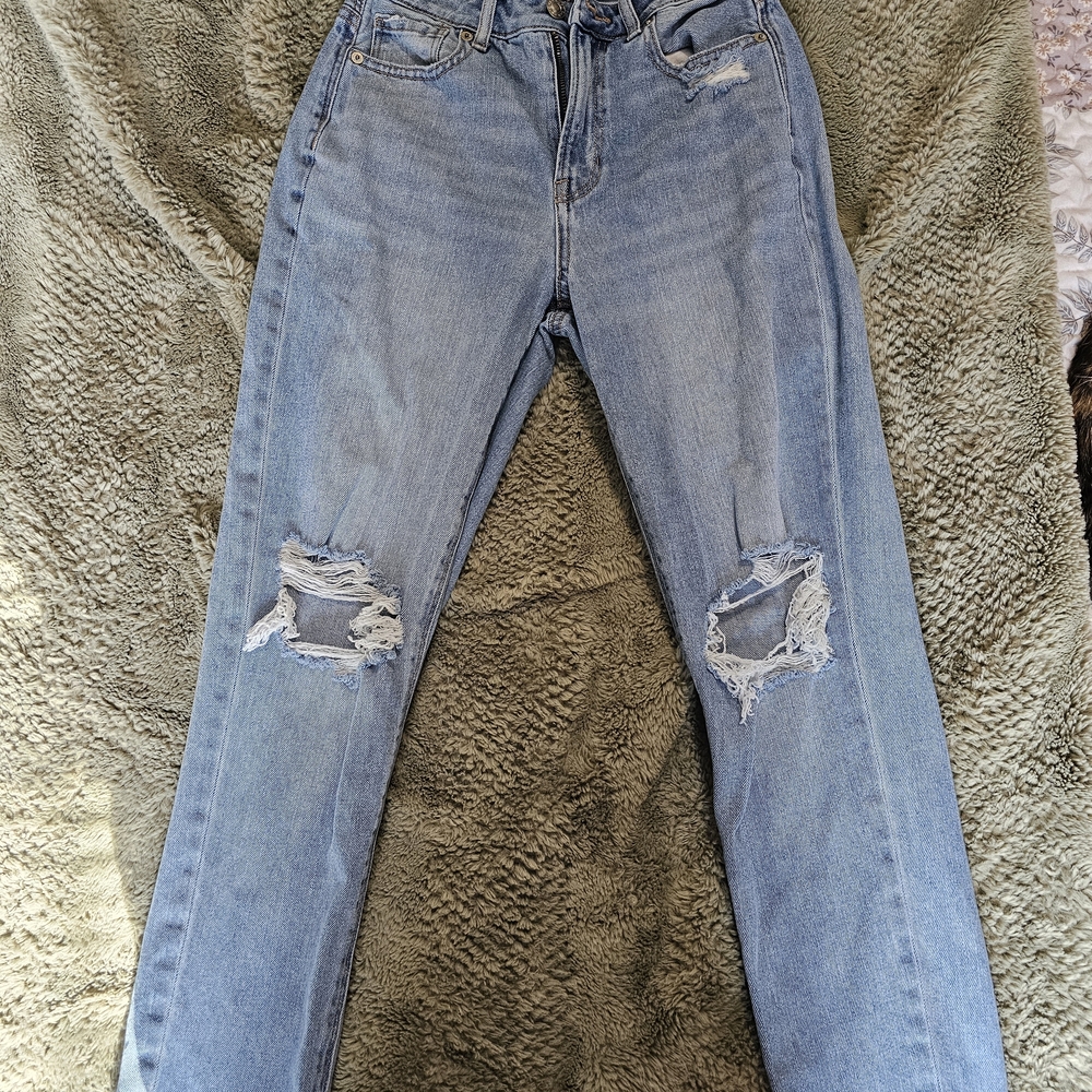 American Eagle Light Blue Distressed Mom Jeans